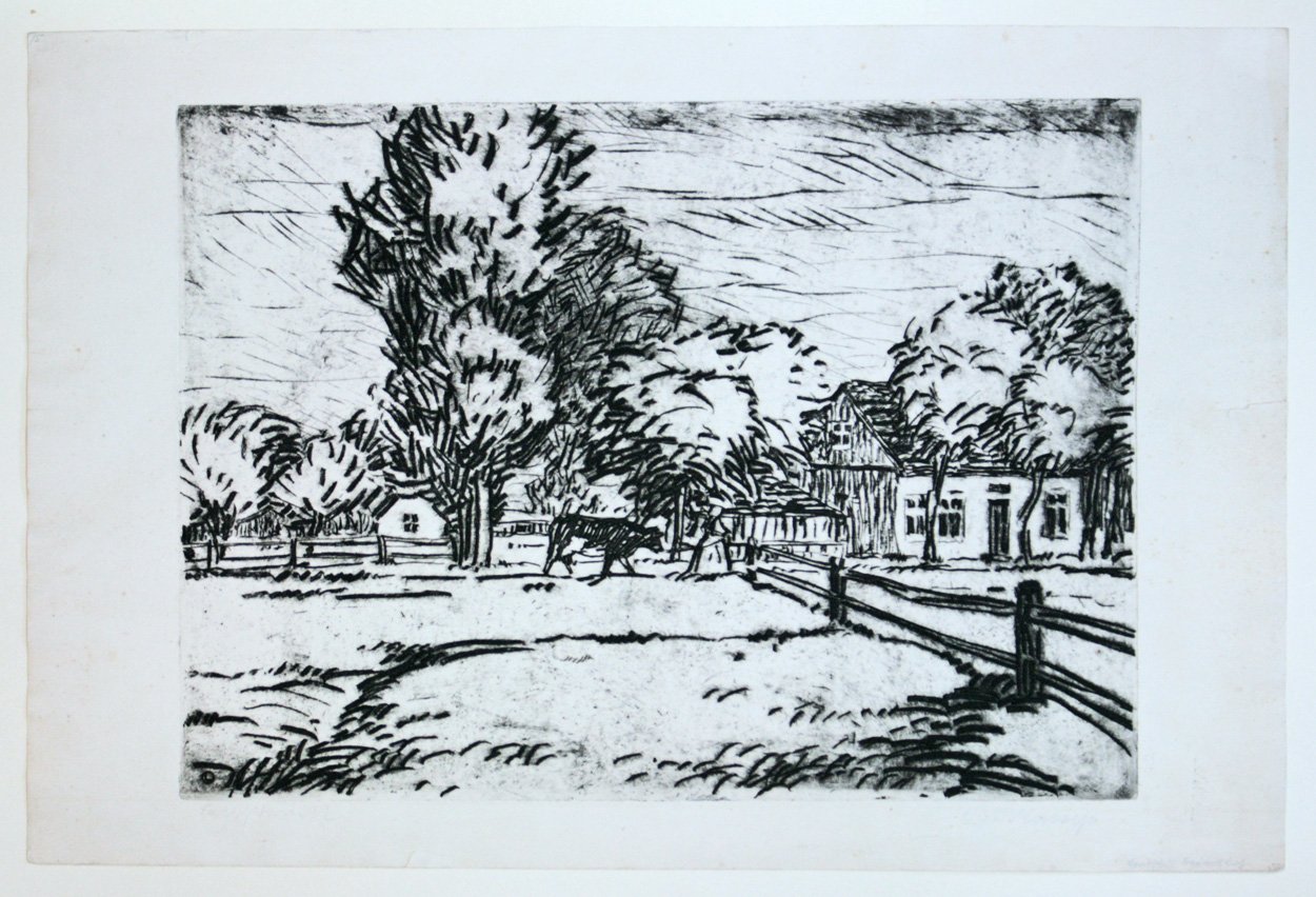 Otto Lange, Frau mit Kuh in Landschaft