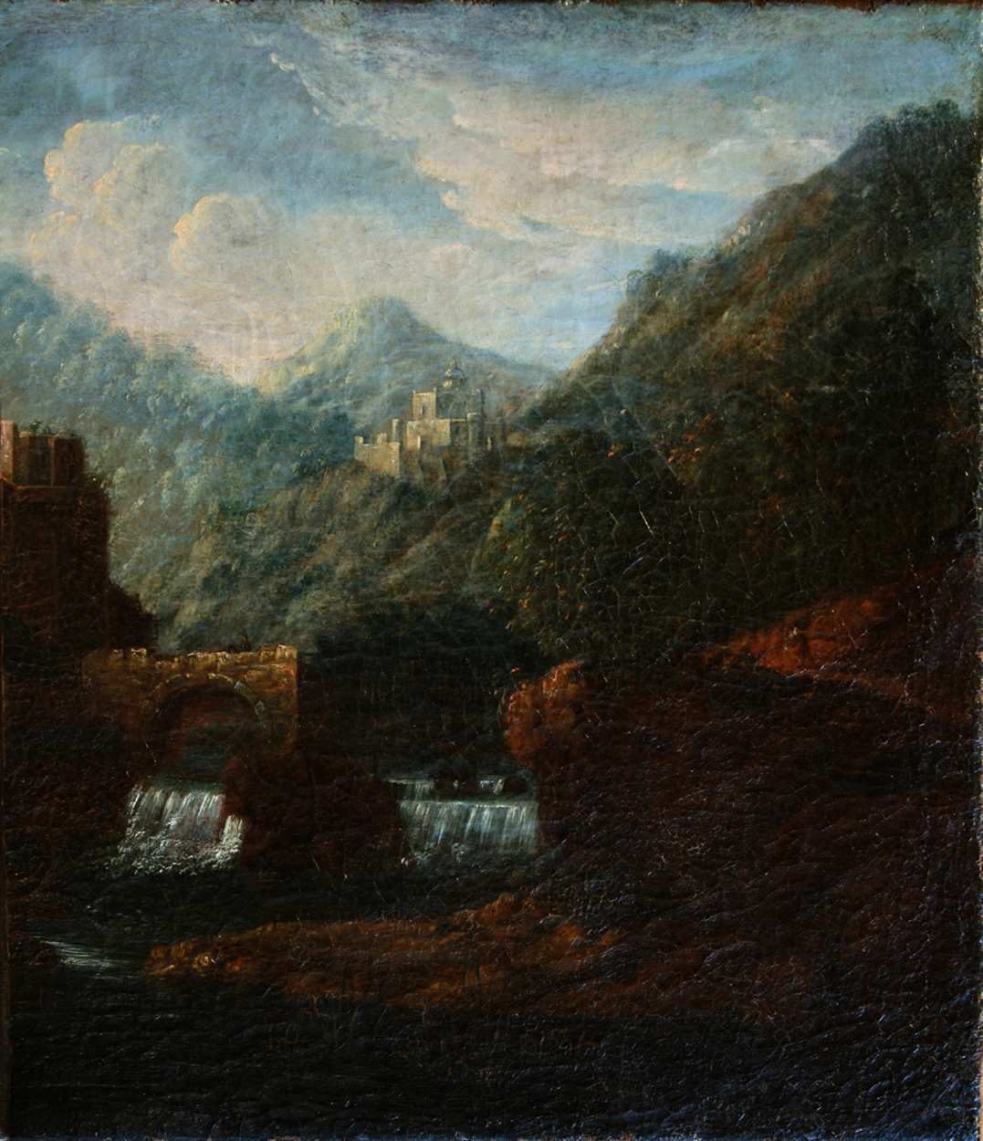 Deutsch, Gebirgslandschaft mit Burg