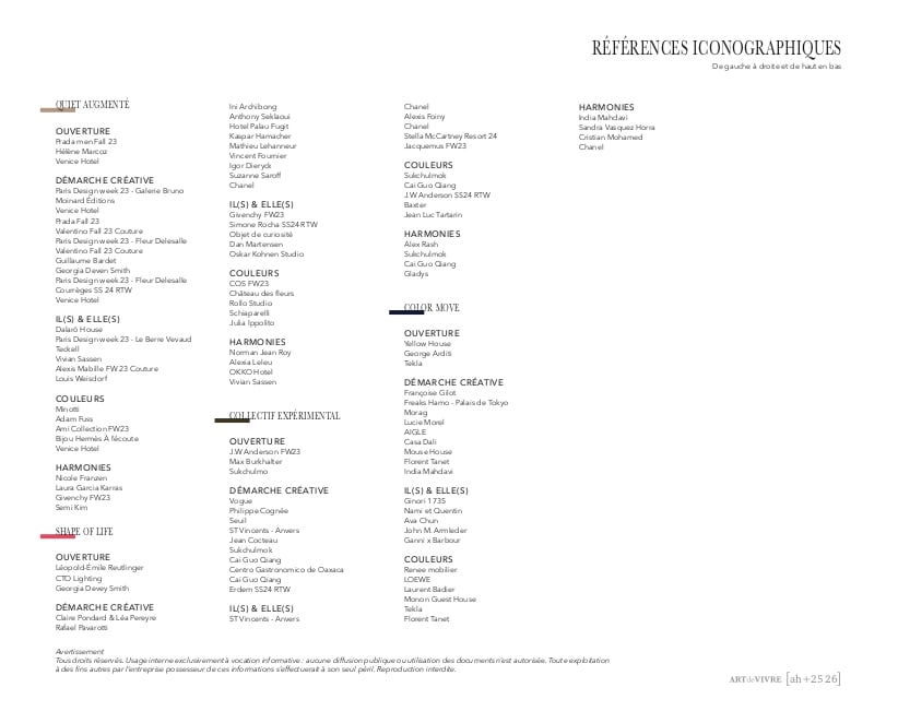 Art de vivre ah 25-26 l Scénarios Lifestyle l Gammes de couleurs & harmonies l Focus Matières, Décors et Finitions 