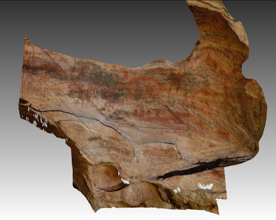 Reconstrucción virtual de un fragmento de PInturas sobre Roca, Yacimiento de Pedra Furada, Piaui, Brasil