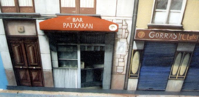 Telón escenográfico San Fermines , pintado a mano, para exposición cultural en Chicago, USA