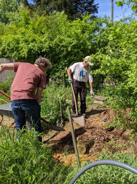Einbringen von Altholz und Häcksel