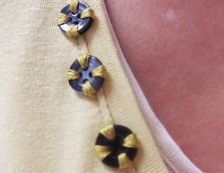 ボタンの穴に刺繍糸を通す