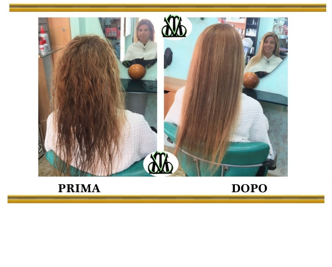 Immagini prima e dopo la stiratura dei capelli