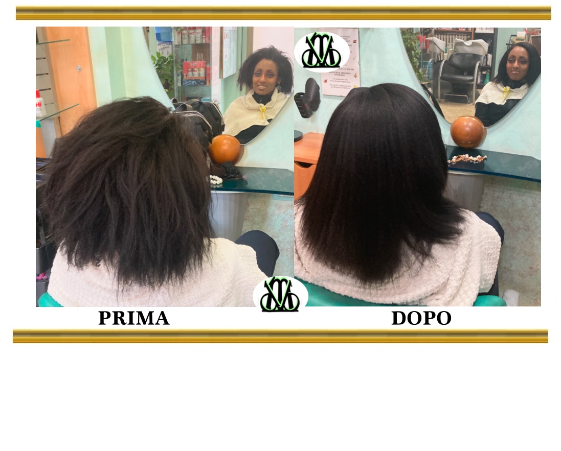 Immagini prima e dopo la stiratura dei capelli