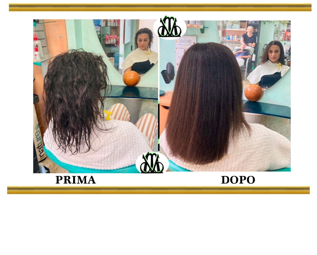 Immagini prima e dopo la stiratura dei capelli