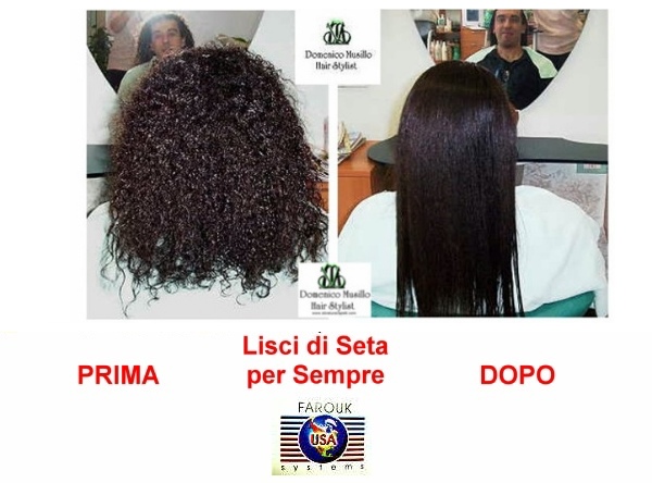 Capelli prima e dopo la stiratura dei capelli