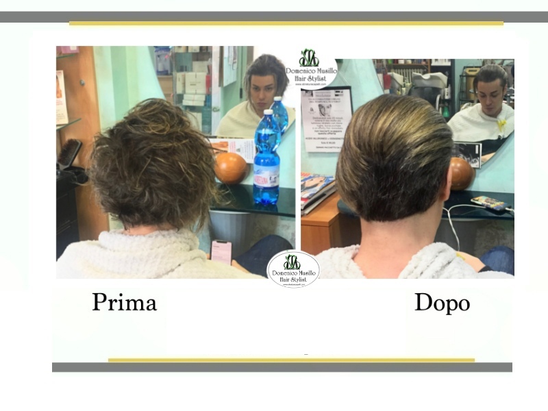 Capelli prima e dopo la stiratura dei capelli