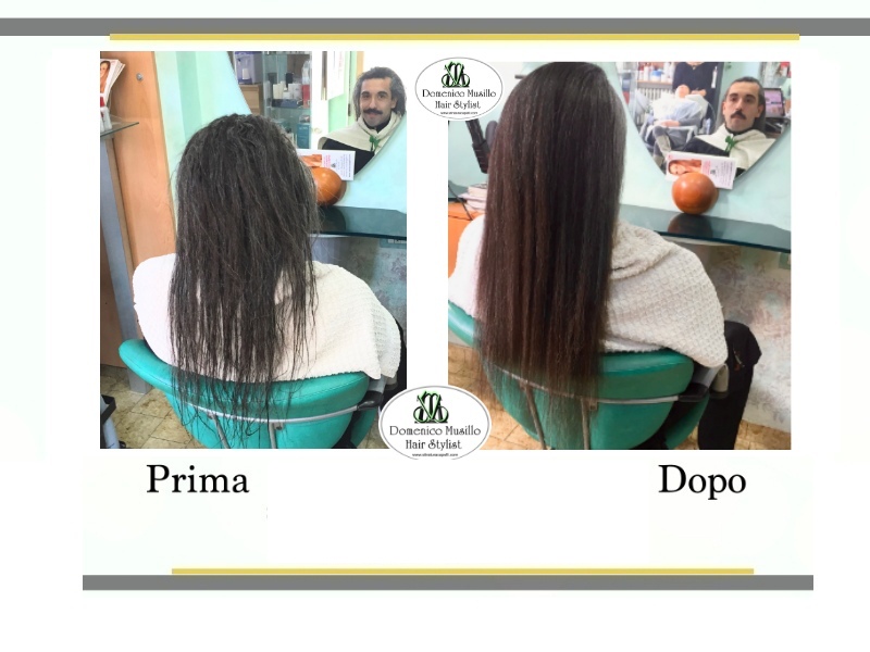 Capelli prima e dopo la stiratura dei capelli