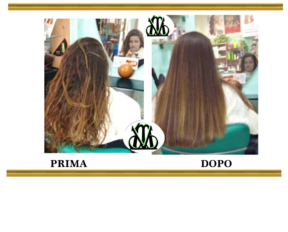 Immagini prima e dopo la stiratura dei capelli