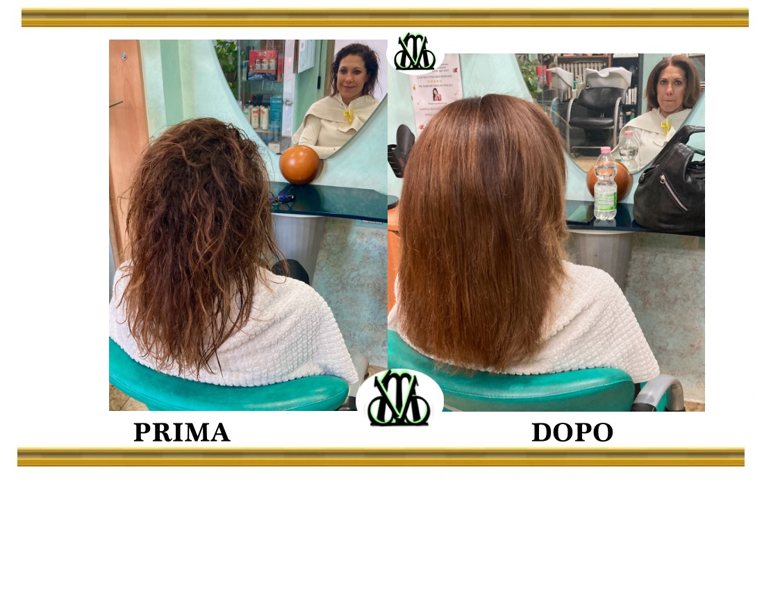 Immagini prima e dopo la stiratura dei capelli