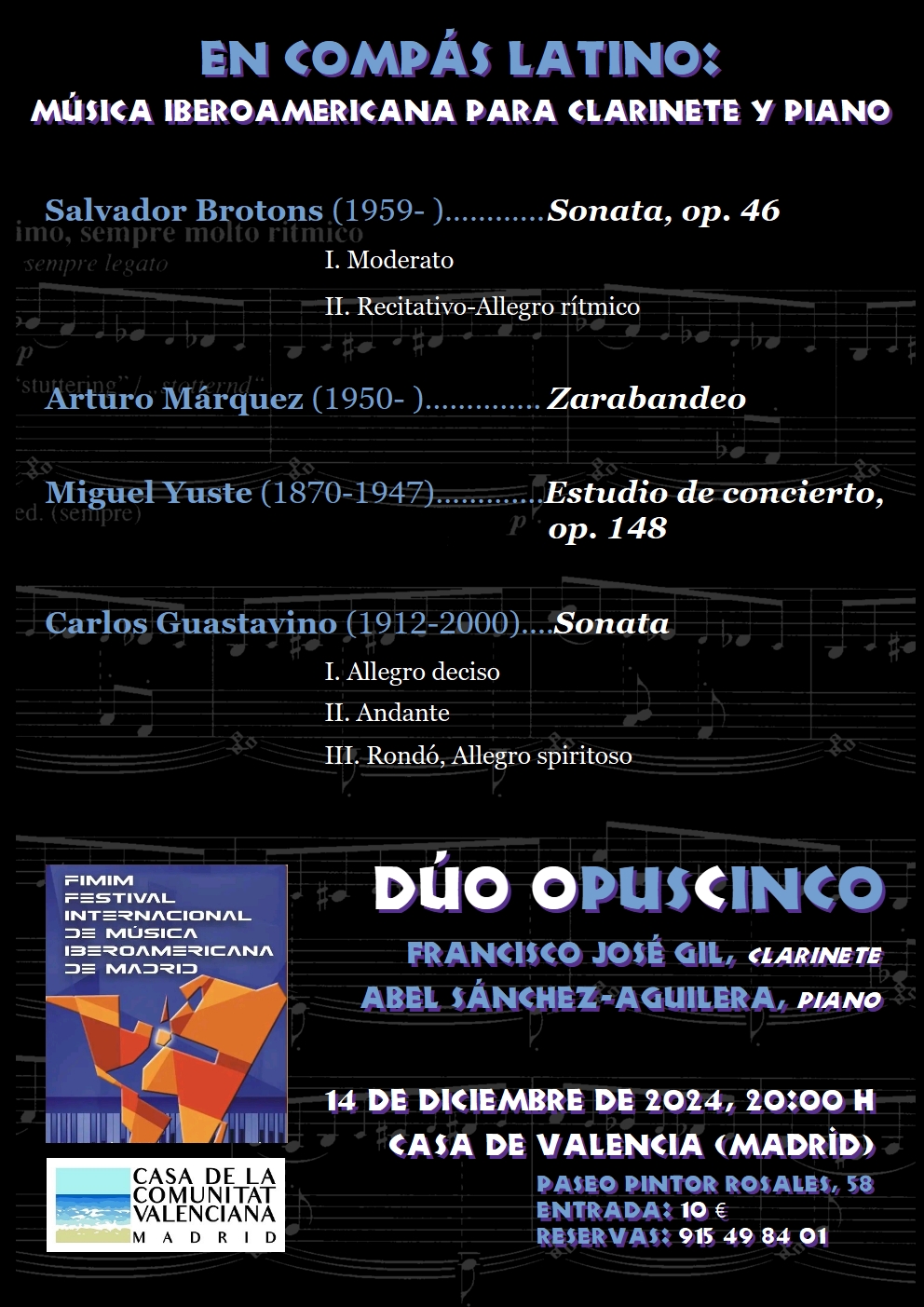 Festival Internacional de Música Iberoamericana de Madrid. OpusCinco dúo. 14-12-24 (programa)