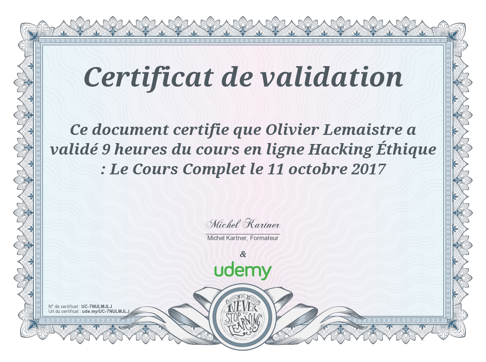 Attestation hacker éthique