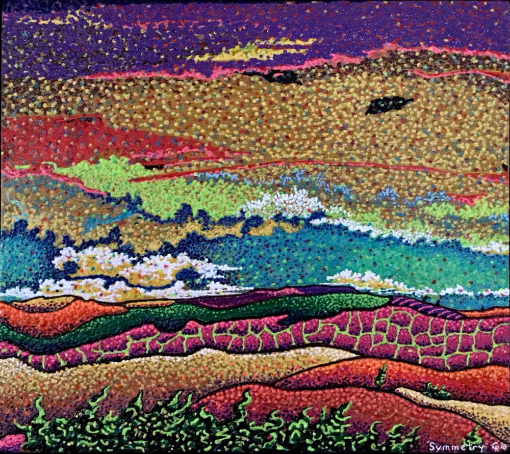 27)  SYMMETRY, acrylic on wood panel, 15.5”x 17.5”, 2018   