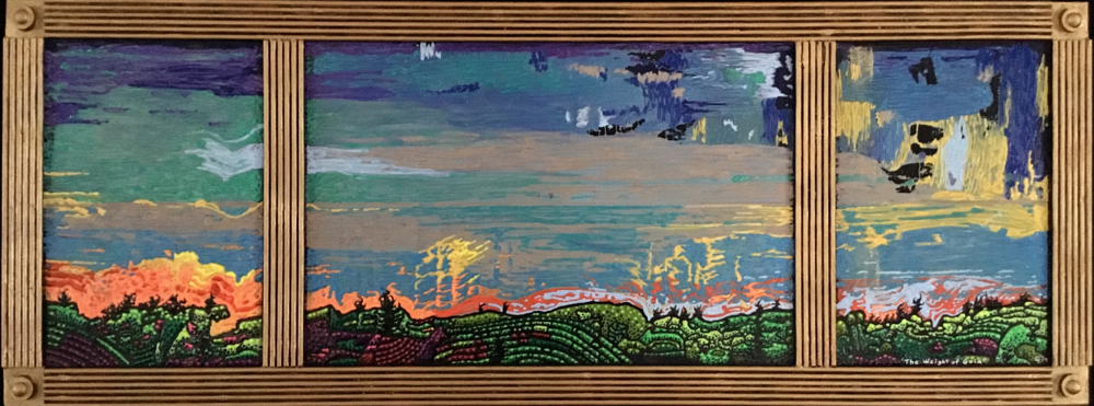 13)  THE WEIGHT OF GOLD, acrylic on wood panel, 14.75”x 39.5”, 2019      