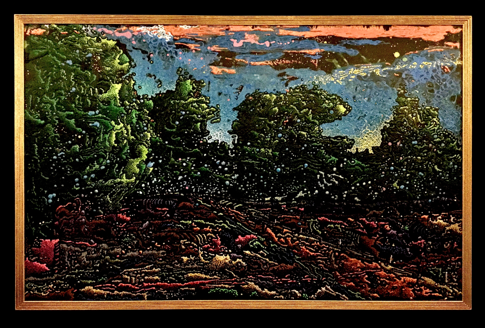 2)  SCENIC POTENTIAL, acrylic on wood panel, 48”x 74”,  2020   