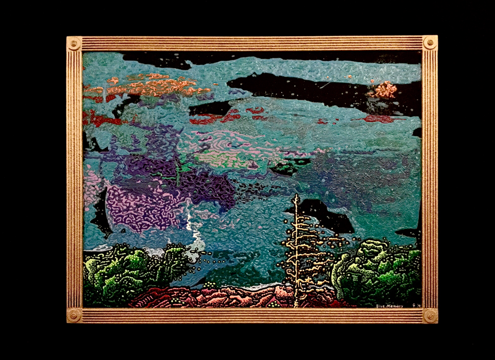 17)  BLUE MEMORY, acrylic on wood panel, 28”x 36”, 2019      