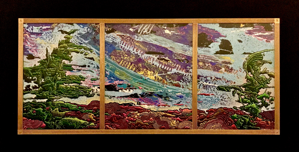 4)  OUTSIDE NOISE, acrylic on wood panel, 36”x 80”, 2019     