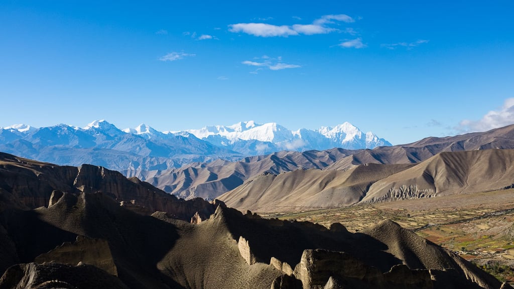 Blick über das ehemalige Königreich Mustang Richtung Annapurna