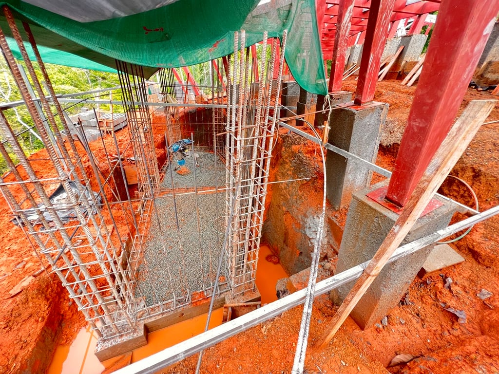 May 2023 - floor of the tech-room under the pool is being prepared