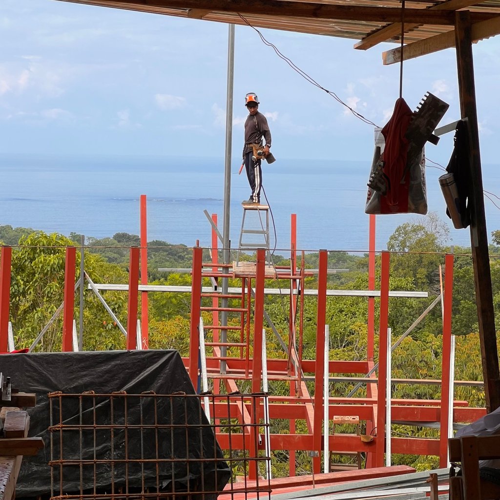 April 2023 - the proud welder above the future dining table