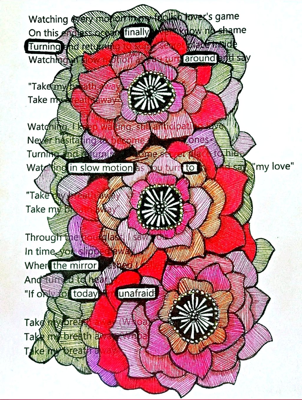 Finally turning around, in slow motion, to the mirror, today unafraid  -Take my breath away by Duncan Laurence