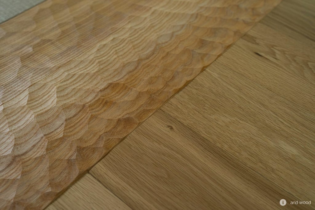 オーク 乱尺 プライウッド オイル塗装 施工例 新潟 andwood アンドウッド スプーンカット 框 9