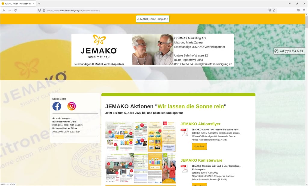 www.mikrofaserreinigung.ch wird weitergeleitet auf www.jemako-shop.com/zahner/de/shop