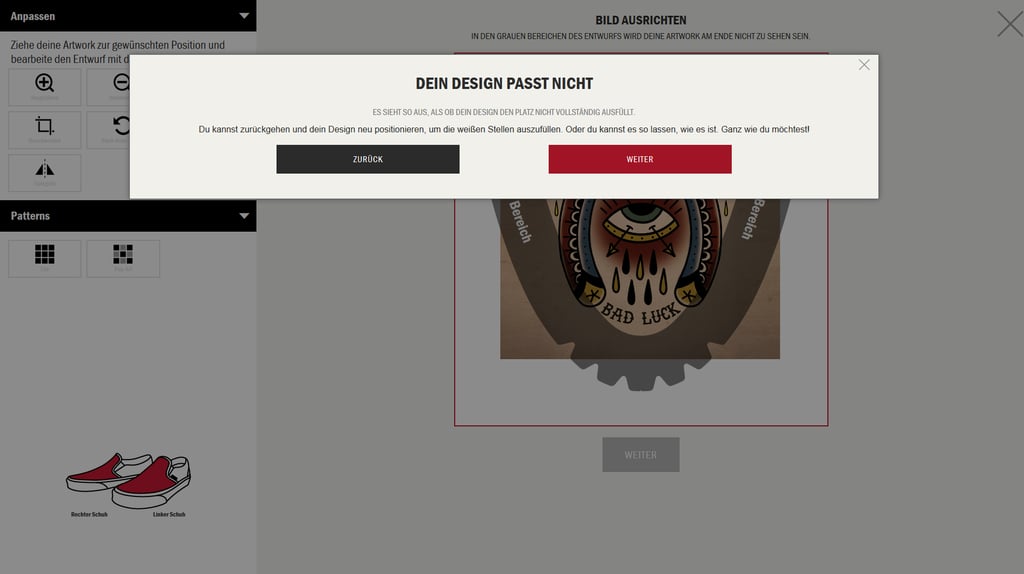 Die Fehlermeldung kannst Du ignorieren (Das Motiv passt) / ignore this error (Artwork fits)