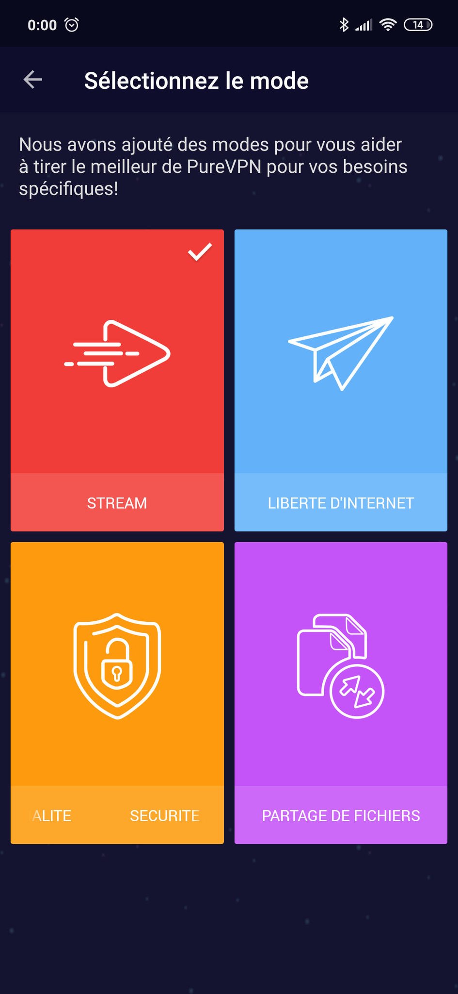 PureVPN interface Android