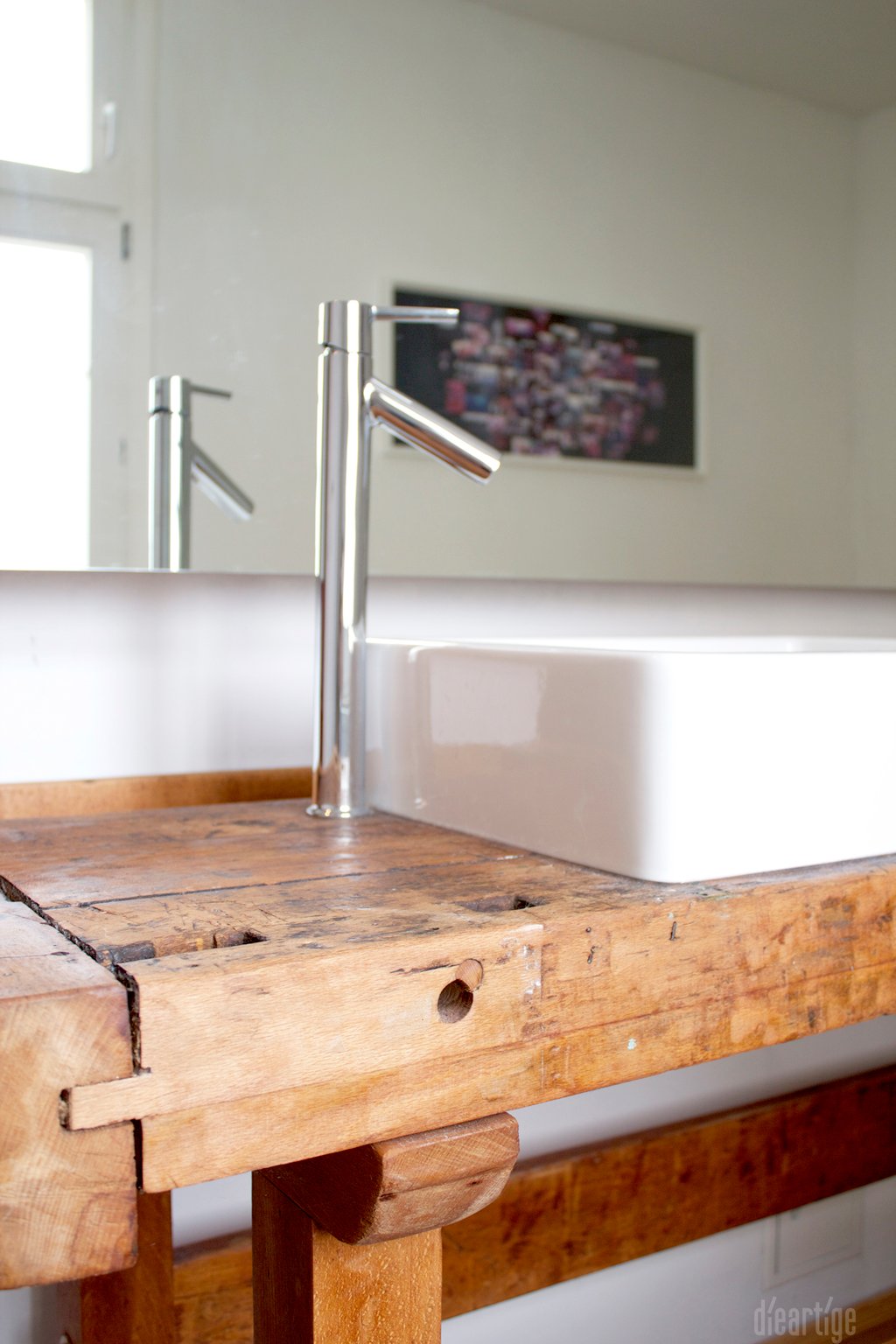 dieartigeUMBAU - Familie F. // Badezimmer // alte Werkbank als Waschtisch, Aufsatzwaschtische, Detail