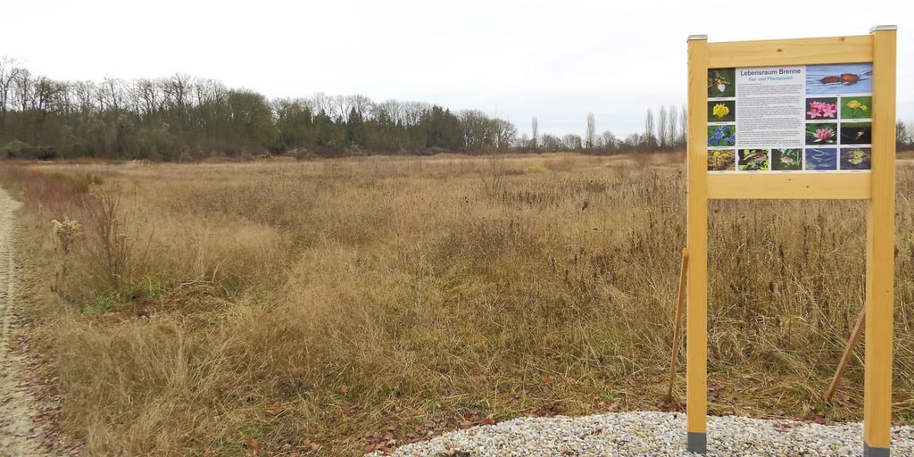 Biotop Brandstadel mit einer der Informationstafeln über den Lebensraum Brenne