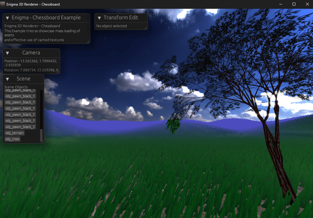 The Chessboard Example with a Geometry Grass shader for the ground and a Tree wind shader