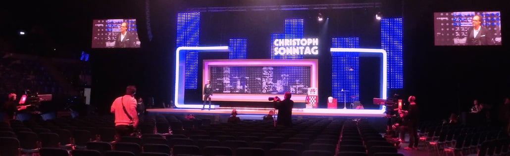 Bei der Heißprobe mit allen Kameras am Start: Sonntag groovt sich ein für die 20.00 Uhr-Live on tape!