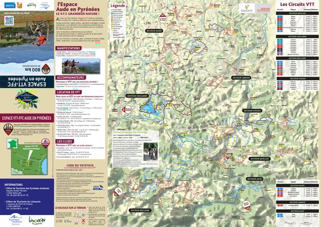 Carte de l'Espace VTT-FFC Aude en Pyrénées