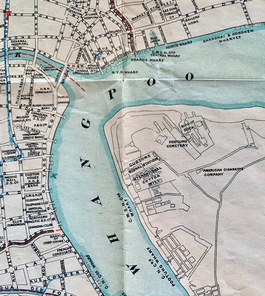 The approx. area visible from the panorama from "A Map Of The Foreign Settlements At Shanghai 1904", insert to Shanghai : a handbook for travellers and residents by C.E. Darwent. From the MOFBA collection