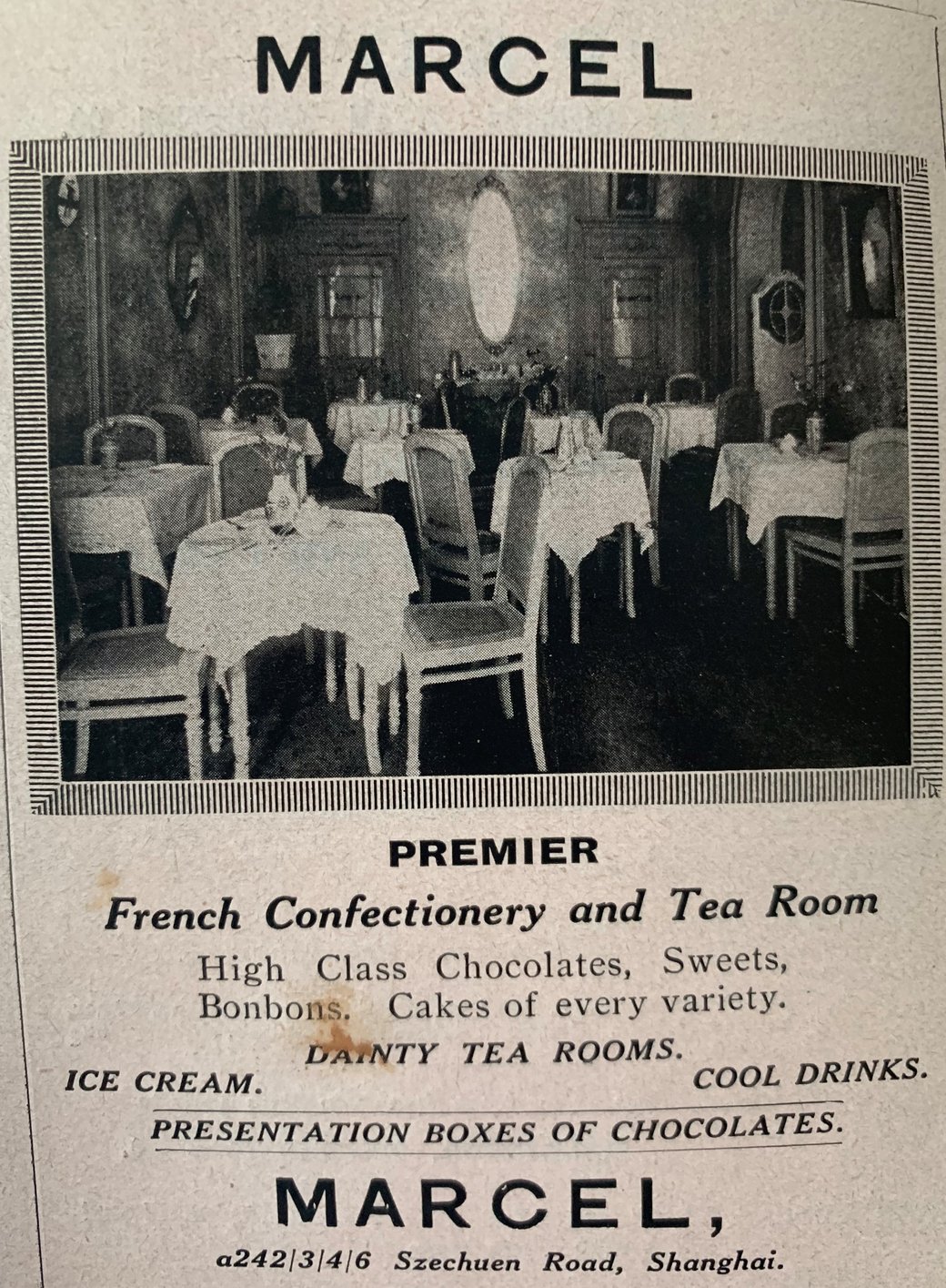 Marcel Confectionary & Tea Room Shanghai 1921 ad