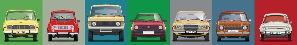 Renault Mercedes Porsche Peugeot poster carposter framed picture illustration graphic ilustracija grafika katrca classic cars