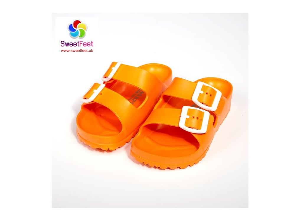 Kids Red Apple sandals available in Orange, Blue, Black and Pink.