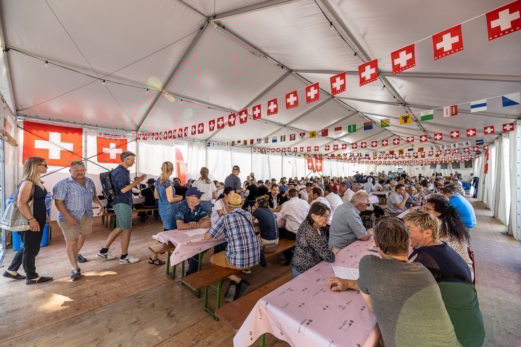Hunziker Zelte bieten Schutz vor Sonne und Regen.
