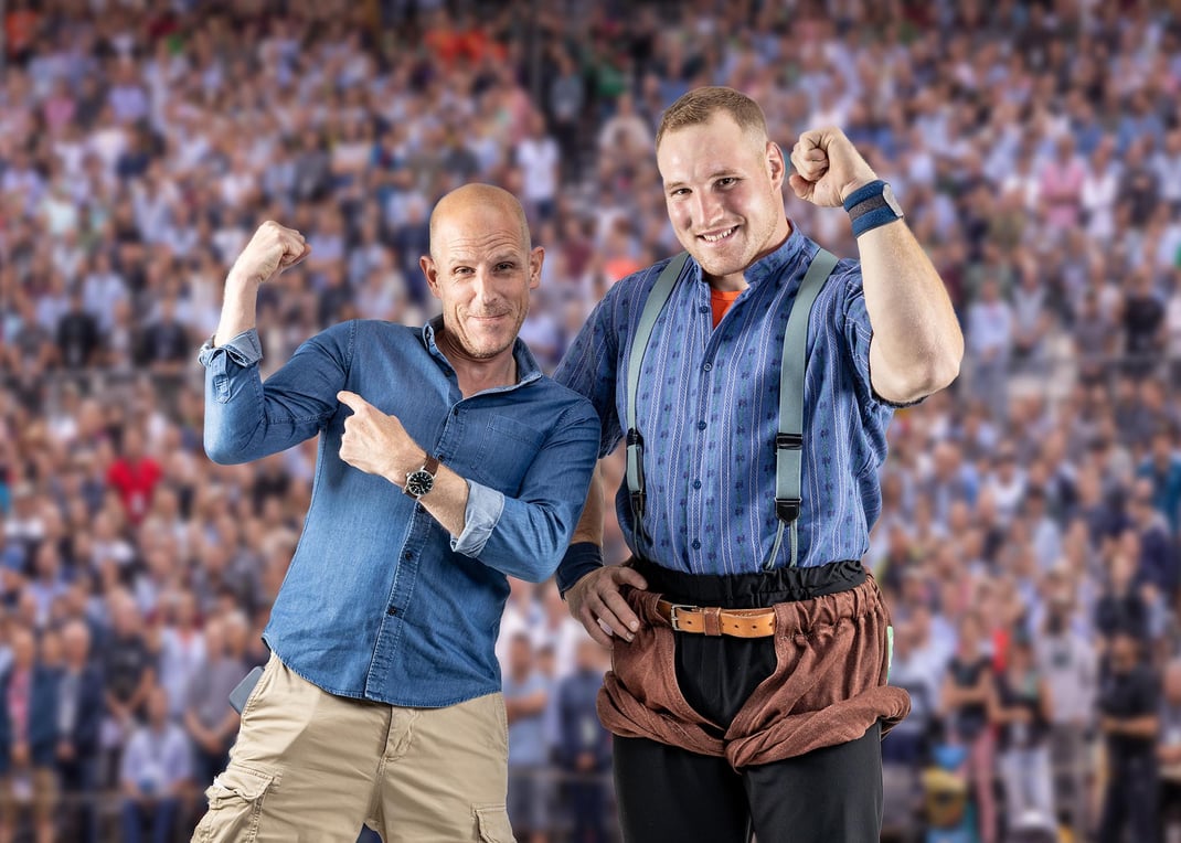 Gegen die Muckis von Schwingerkönig Wicki Joel kann Bachmann Claudius nicht ganz mithalten...