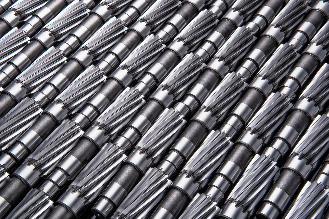 das Foto zeigt Zahnradwellenm Rapport sehr kontrastreich