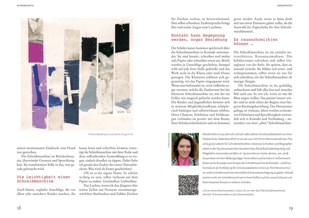 Quelle: SchreibRÄUME - Magazin für Journal Writing, Tagebuch & Memoir. Ausgabe 12, September 2025, Thema: Mut   Verlag punktgenau, Wien