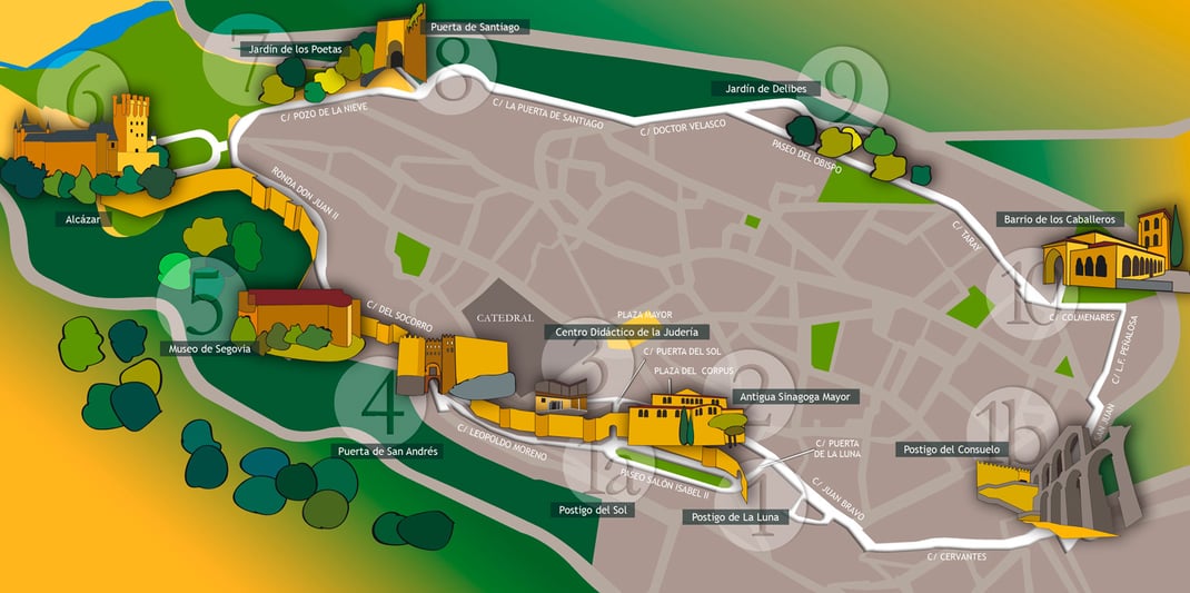 Plano de la Ruta de la Judería y de la muralla de Segovia