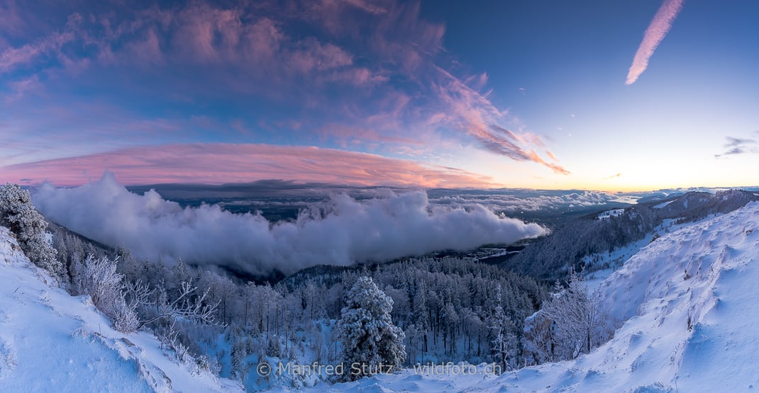 Abendstimmung aufgenommen am Jurasüdfuss, Kanton Solothurn, Schweiz, DSC_9839-Pano.