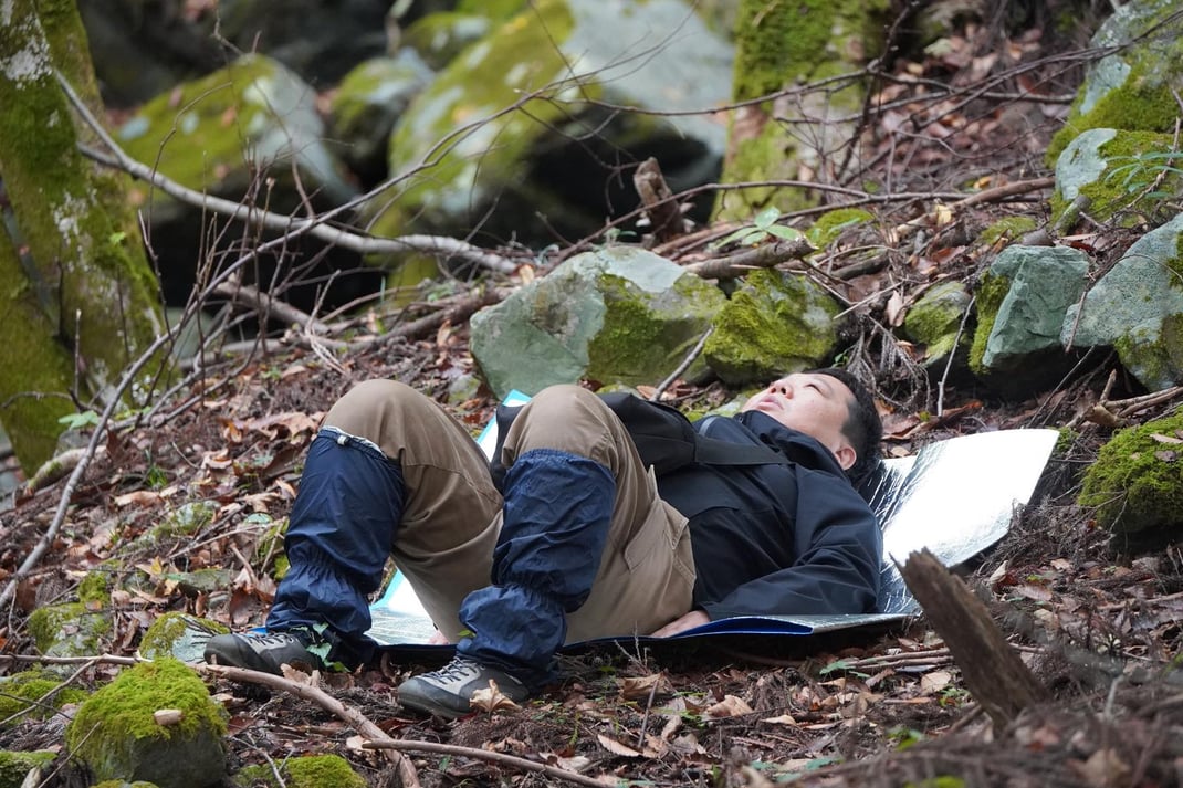 落ち葉の大地に寝転がる