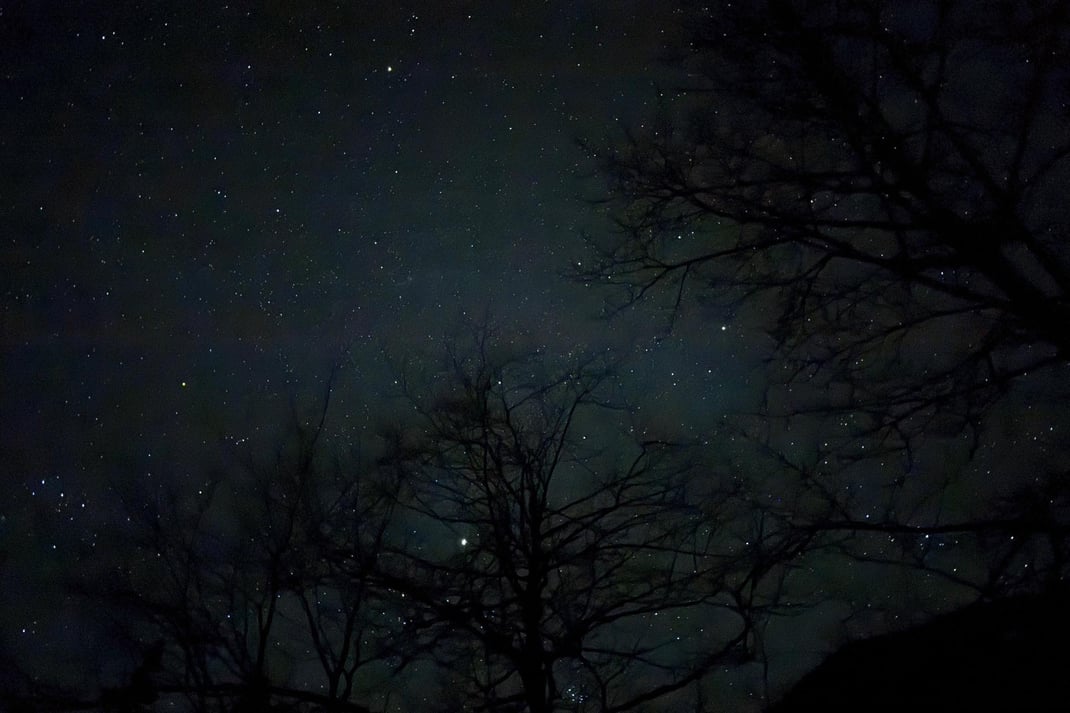 夜の雪原から見上げた空
