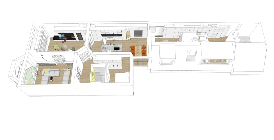 3. SCHLAFTRAKT Im privaten Seitenflügel gehen Bad, Umkleide und Schlafzimmer ineinander über. Die Einbaumöbel bieten viel versteckten Stauraum für Kleidung, und auch Waschmaschine und Trockner bleiben unsichtbar in diesem Wellnessbereich.