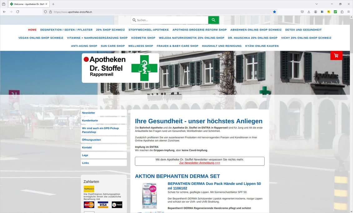 Apotheke Dr. Stoffel im ENTRA Rapperswil als Referenz bei COMMAX Marketing AG