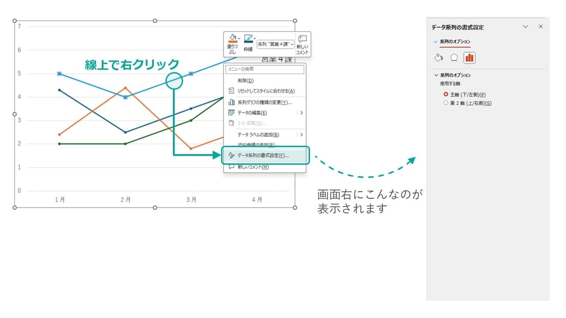 「系列のオプション」というのが表示されています。ペンキのマークをクリックしましょう。